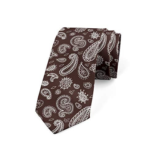 Ambesonne Necktie Damask Flowers Motif Dress Tie 3.7 inch Brown and White