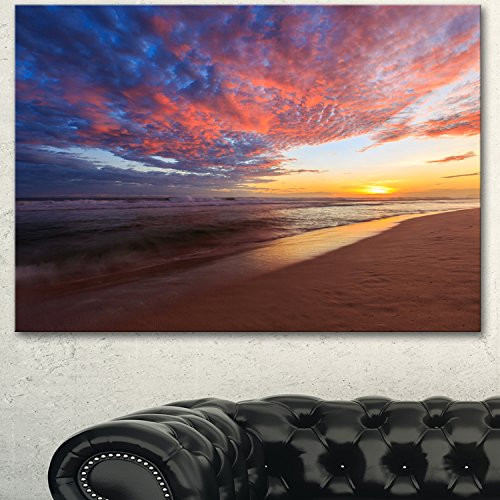 Designart Colored Clouds in Beach at Sunset Canvas Artwork Print 20x12 20x12