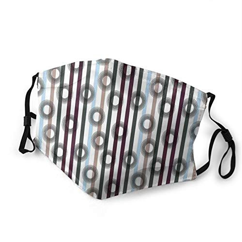 niBBuns 2021 Fashionable Geometric Vertical Stripes Pattern with Many Colors and Bullseye Shaped Circles Windproof Face MaskReusableWashable ClothFace Cover