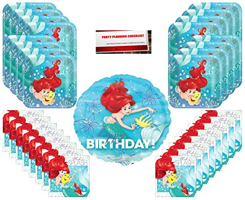 Ariel Disney Princess Party Supplies Bundle Pack for 16 (17 Inch Balloon Plus Party Planning Checklist by Mikes Super Store)