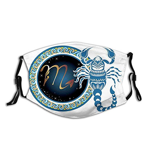 Reusable Face Mask Balaclava Washable Outdoor Nose Mouth for Men and Women Circle Shapes with Waves Pattern and an Ornamental Scorpion Reusable Face Mask Balaclava Washable Outdoor Nose Mouth for Men and Women Circle Shapes with Waves Pattern and an Ornamental Scorpion