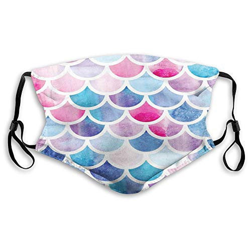 Windproof Activated Carbon maskCircles with Pastel Watercolors Mermaid Pattern Tropical Artistic IllustrationFacial decorations for kidS Teens childs?10722