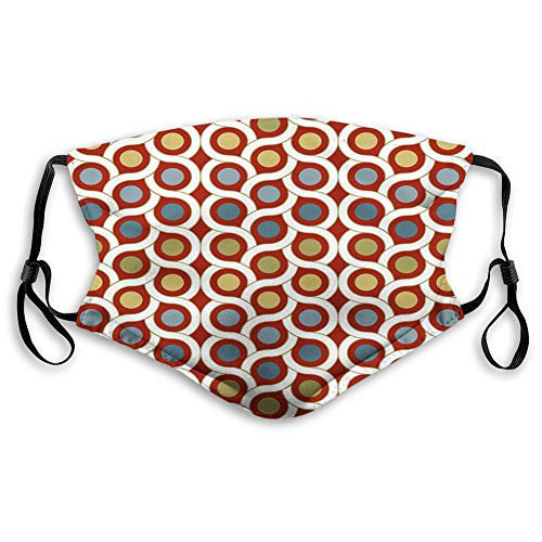 Windproof Activated Carbon maskDots Circles Entangled Lines Curvy Wavy Retro Style Mixed Grid Like CompositionFacial decorations for Unisex adults?13037
