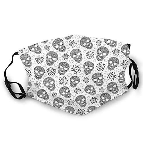 Fashion Comfortable Windproof maskAbstract Floral Skulls Daisies Hearts Circles Illustration Vintage Style PrintPrinted Facial decorations for adult