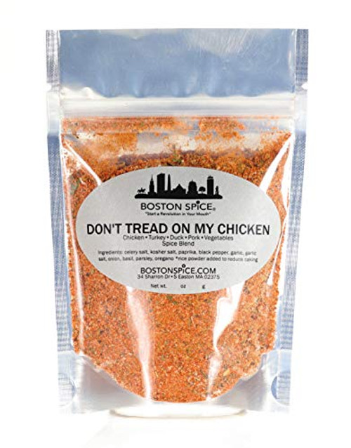 Boston Spice Dont Tread On My Chicken Handmade Gourmet Seasoning Blend Poultry Duck Turkey Wings Thighs Legs Breasts Pork Ribs Bake Baked BBQ Barbecue Roasted Vegetables Dry Rub Approx 1 Cup of Spice