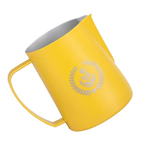 SIPLIV 20 Oz-600 ml- Stainless Steel Espresso Steaming Pitchers Milk Frothing Pitcher Creamer Macchiato Cappuccino Latte Art Making Pitcher Cups Frothing Pitcher - Yellow