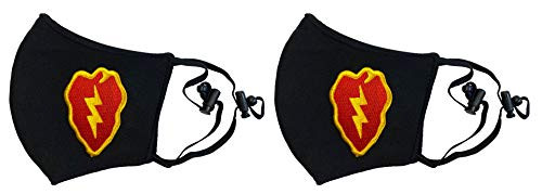 U.S. Army 25th Infantry Division Face Mask OD Green Embroidery -2 Pack Red and Yellow-