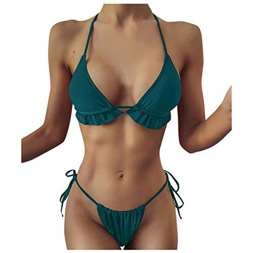 Padaleks Womens Halter Triangle Bikini Tie Side Bottom Two Piece Swimsuit Ruffle Tankini Top Sexy Bathing Suits Green