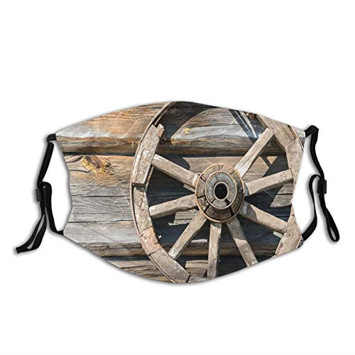Comfortable Printed maskOld Log Wall With Cartwheel Telega Rural Countryside Themed ImageWindproof Facial decorations for men and women