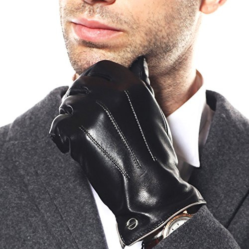 Elma Mens Touchscreen Texting Winter Italian Nappa Leather Gloves Fleece Lining -9 Black-