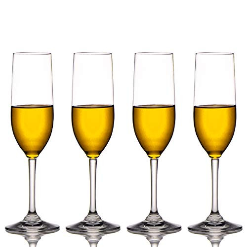 MICHLEY Unbreakable Champagne Flutes Glasses 100 percent Tritan Plastic Wine Glasses BPA-free Dishwasher-safe 6 oz Set of 4