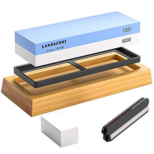 Knife Sharpening Stone Kit2 Side Grit Whetstone 1000/6000Chef Knife Sharpener StoneSharpening Stone SetWaterstone with Nonslip Bamboo BaseAngle Guide and Flattening Stone. Knife Sharpening Stone Kit2 Side Grit Whetstone 1000/6000Chef Knife Sharpener StoneSharpening Stone SetWaterstone with Nonslip Bamboo BaseAngle Guide and Flattening Stone.