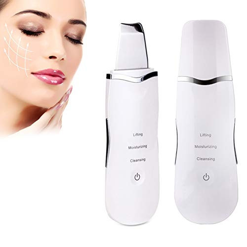 Skin Scrubber - Face Skin Spatula Blackhead Remover Comedone Extractor Pore Deep Exfoliation Cleaner Facial Lifting Anti-Aging Tool - USB Rechargeable -White-