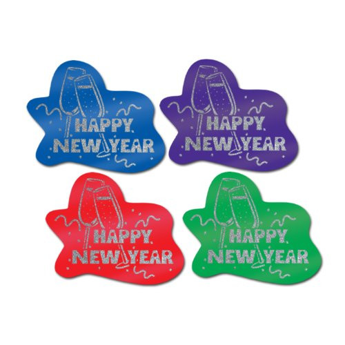 Glittered Happy New Year Signs (asstd colors) Party Accessory  (1 count)