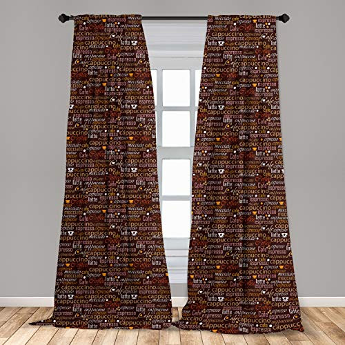 Lunarable Tea Party Curtains Cafe Typography Coffee Culture Words Cappuccino Latte Illustration Window Treatments 2 Panel Set for Living Room Bedroom Decor 56 inch x 63 inch Chestnut Brown