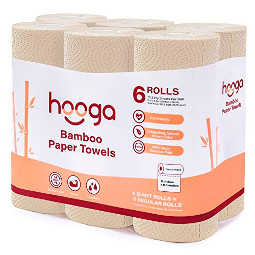 Bamboo Paper Towels Disposable 6 Rolls 2-Ply 111 Sheets Per Roll Select a Size Natural Brown Color from Unbleached Virgin Bamboo Eco-Friendly Soft Strong and Absorbent Biodegradable.