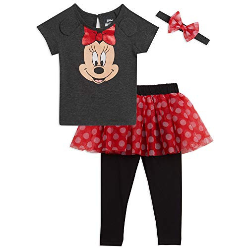 Disney Minnie Mouse Little Girls T-Shirt Mesh Skirt Leggings Set 6-6X Black/Red Disney Minnie Mouse Little Girls T-Shirt Mesh Skirt Leggings Set 6-6X Black/Red