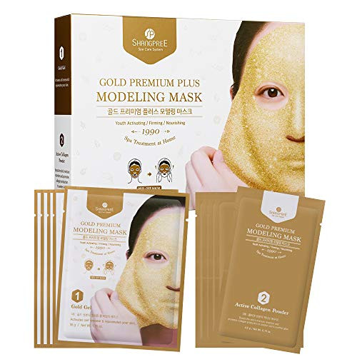 SHANGPREE Gold Premium PLUS Modeling Mask -Set of 5 Masks- Gold Gel  and  Collagen Powder inchRubber inch Mask Premium Korean Skincare aqua jelly hydrojelly