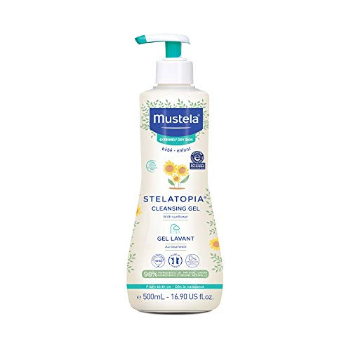 Mustela Stelatopia Cleansing Gel - Baby Cleanser Face and Body Wash - For Eczema-Prone Skin - with Natural Avocado - Tear Free