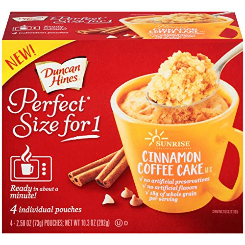 Duncan Hines Perfect Size for 1 Breakfast Muffin & Cake Mix, Ready in About a Minute, Cinnamon Coffee Cake, 4 Individual Pouches