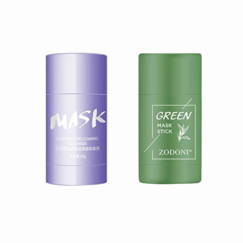 2PCS Green Tea and Eggplant Purifying Clay Stick Mask -40g- Acne Cleansing Solid Mask Face Moisturizes Oil Control Deep Clean Pore Improves Skin -Green Tea Plus Eggplant- 2PCS Green Tea and Eggplant Purifying Clay Stick Mask -40g- Acne Cleansing Solid Mask Face Moisturizes Oil Control Deep Clean Pore Improves Skin -Green Tea Plus Eggplant-
