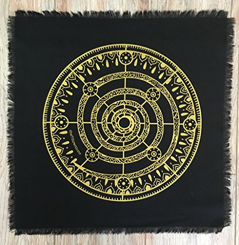 Printed black Linen Fabonacci Sacred Geometry Crystal Grid Altar Cloth