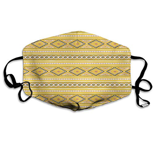 Printed Activated Carbon maskYellow and White Tribal Inspirations Timeless Motifs of Rhombuses and TrianglesYellow Blush BrownFacial decorations for Unisex adults