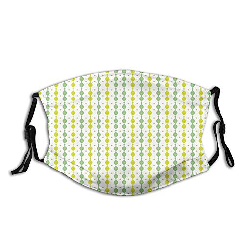 Comfortable Activated Carbon maskAbstract Wavy Lines and Little Dots Geometric Retro Style Pattern with CurvesGreen Yellow Green WhitePrinted Facial decorations for adult Unisex Senior