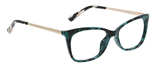 Peepers by PeeperSpecs Womens See The Beauty Cat Eye Reading Glasses Green Tortoise - Focus Blue Light Filtering Lenses 53  Plus 3