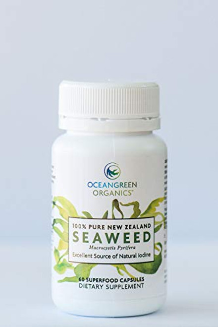 Seaweed Kelp Supplements - Oceangreen Organics New Zealand - Premium - 100 percent Pure Organic  and  Natural - Multi-Nutrient  and  Thyroid Support Supplement - Natural Source of Iodine - 60 Vegan Capsules