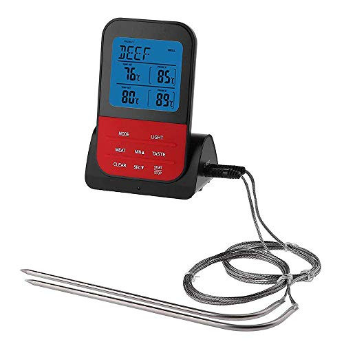 Gecheer Wireless Remote Digital Cooking Food Meat Thermometer with Dual Probe for Smoker Grill BBQ Thermometer with Wireless Remote Temperature Probes Food Thermometer Temperature Alarm LCD Display