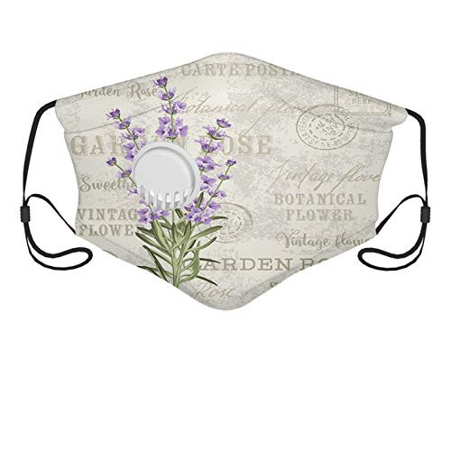 Comfortable Windproof mask? Lavender Vintage Postcard Composition with Grunge Display and FlowersLavender Reseda Green Beige?Printed Facial decorations for adult