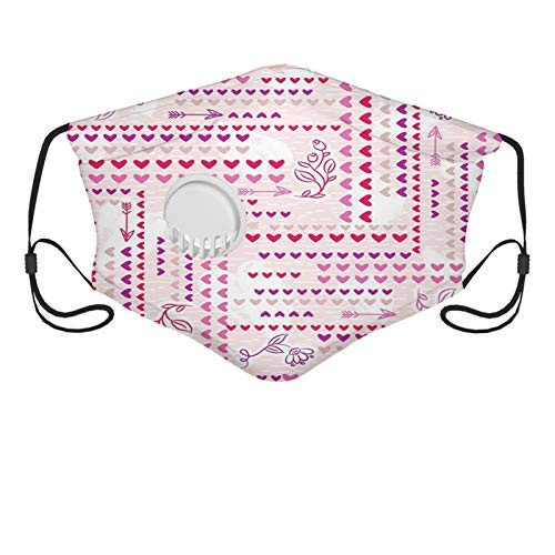 Comfortable Windproof mask Valentines Day Grunge Little Heart Lines with Flower and ArrowBlush Pink Magenta Purple Printed Facial decorations for adult