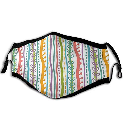 TENJONE Comfortable Windproof maskVertical Abstract Featured Swirl Lines Curved Stylish Sketchy Bands and Dots DisplayPrinted Facial Decorations for Unisex