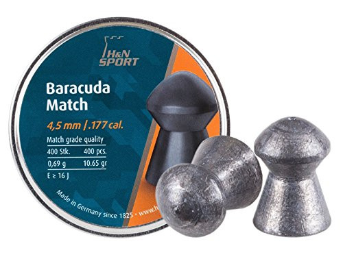 H and N Baracuda Match Domed Airgun Pellets .177 Caliber / 10.65 Grains -400 Count- H and N Baracuda Match Domed Airgun Pellets .177 Caliber / 10.65 Grains -400 Count-