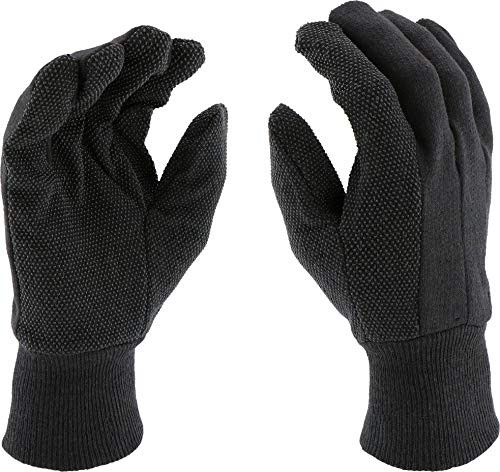 West Chester KBJ9PDI Brown Jersey Dotted Gloves -Pack of 12- - Poly/Cotton with Dotted Palm and Index Finger Straight Thumb Slip on Cuff Knit Wrist