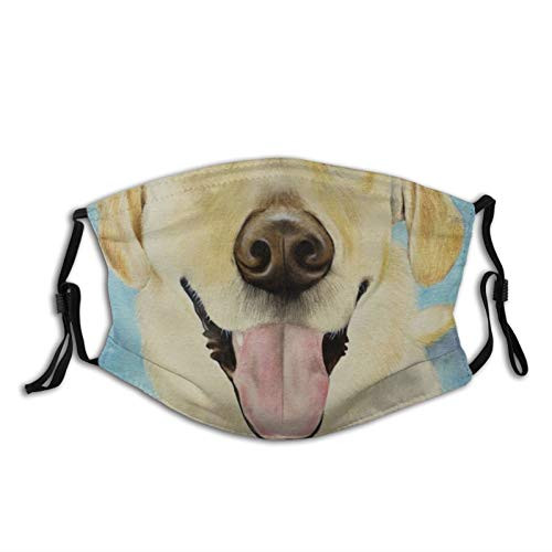 Yellow Labrador Dog Pet Painting Face Mask With Filter Pocket Washable Reusable Face Bandanas Balaclava With 2 Pcs Filters