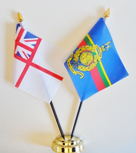 1000 Flags Royal Navy Royal Marines Corps and Royal Navy White Ensign Friendship Table Flag Display 25cm -10 inch-
