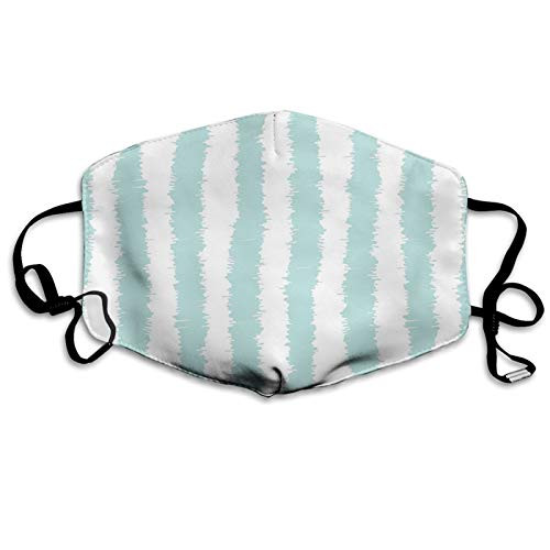 Aqua Vertical Striped Pattern with Sketchy Lines Hipster and Grunge Design Ikat Inspired Seafoam White Mouth Cover for Women Face Mask Reusable Washable Cloth for Men