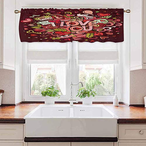 Romantic Window Scarf Retro Funky I Love You Quote Hearts Arrows Baloons Birhday Valentines 42 inch x 18 inch Coral Burgundy Yellow