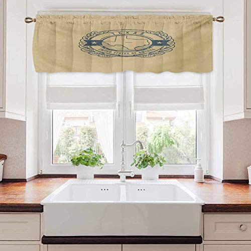 Texas Valances for Bathroom Grunge Retro Rubber Stamp with Name and Map of Texas United States of America 42 inch x 18 inch Khaki Cadet Blue