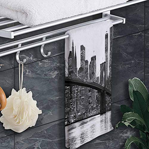 prunushome Beach Towel Modern Custom Towels Brooklyn Bridge Sunset with Manhattan American New York City Famous Town Image for Bathroom Hand Gym Black and White 12 inchx28 inch
