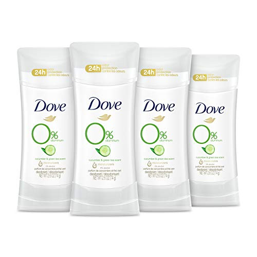 Dove 0 percent Aluminum Deodorant 24 Hours Odor Protection Cucumber and Green Tea with ¼ Moisturizers and 0 percent Alcohol 2.6 oz 4 Count Dove 0 percent Aluminum Deodorant 24 Hours Odor Protection Cucumber and Green Tea with ¼ Moisturizers and 0 percent Alcohol 2.6 oz 4 Count