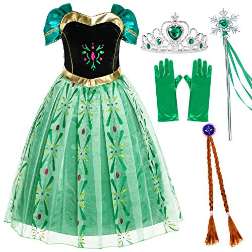 Party Chili Princess Costumes Birthday Party Fancy Dress Up for Little Girls with WigCrownMaceGloves Accessories Years -150cm- Party Chili Princess Costumes Birthday Party Fancy Dress Up for Little Girls with WigCrownMaceGloves Accessories Years -150cm-