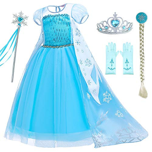 Party Chili Princess Dress Up for Little Girls Birthday Party Costumes with GlovesCrownWandWig Accessories -3T 4T-
