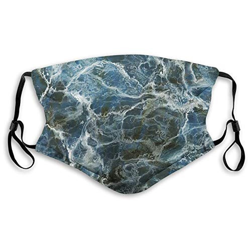 Marble Surface Motif with Large Formless Crack Lines and Granite Rock Abstract Design Slate Blue Grey Windproof Face Mask Reusable Washable Cloth Face Cover Cover for Kids Teens