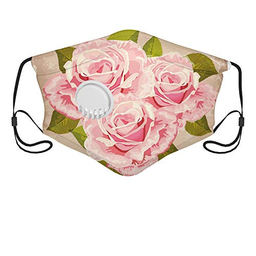 Comfortable Windproof mask?Pink Bouquet of Valentines Roses Retro Love Romance Theme Grunge DisplayPrinted Facial decorations for adult Comfortable Windproof mask?Pink Bouquet of Valentines Roses Retro Love Romance Theme Grunge DisplayPrinted Facial decorations for adult