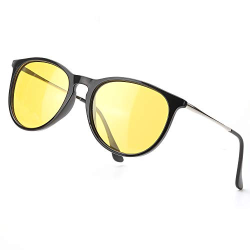 TJUTR Womens Night-Vision Glasses for Driving HD Polarized Yellow Lens Reduce Glare Safety Nighttime UV Protection