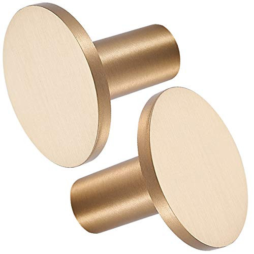 TECI Bathroom Brushed Gold Coat Hook Brass Single Towel/Robe Clothes Hook for Bath Kitchen Contemporary Hotel Style Wall Mounted 2 PackTC004S