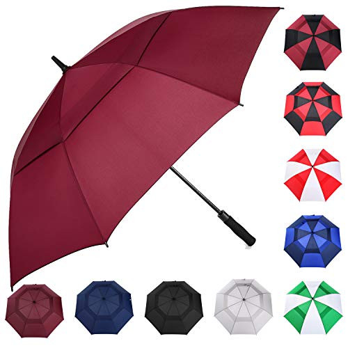MRTLLOA Automatic Open Golf Umbrella 62/68 Inch Extra-Large Oversized Double Canopy Vented Windproof Waterproof Stick Rain Golf Umbrellas for Men and Women -Burgundy/68 in-